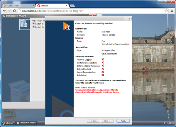 Coveo for Sitecore Free Edition Installation Summary