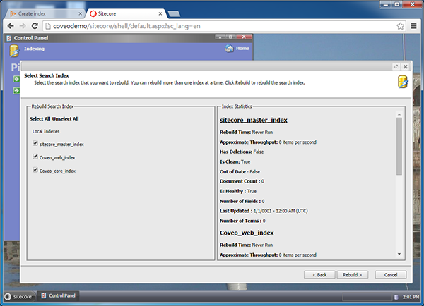Coveo for Sitecore Free Edition Rebuild Sitecore Indexes